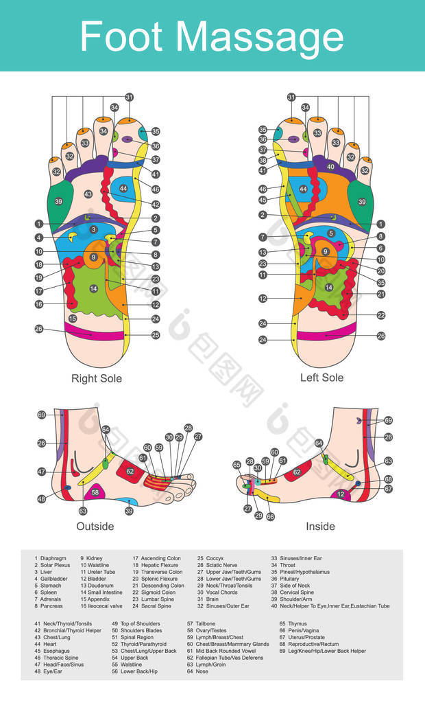 不同类型的足疗按摩方式集中在脚上, 足底按摩通常是纯粹为了放松或娱乐而进行的。据信, 我们的脚上有一些特定的点, 对应于不同