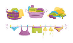 悬挂绳媒介图解中的洗涤剂在浴盆和服装项目中的应用