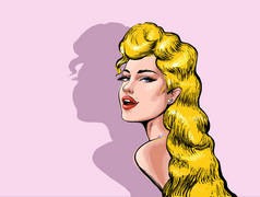 美丽迷人的金发女人，张嘴，留着高质量的长发