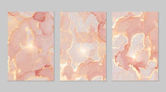 粉色、珊瑚和黄金大理石抽象背景设置