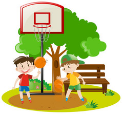 男孩子们在公园打篮球