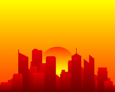 城市天际线和太阳