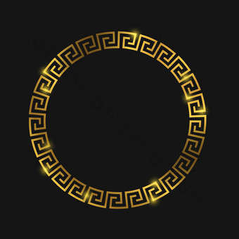 金色圆希腊框架设计。希腊金色饰品黑色。矢量插图图片