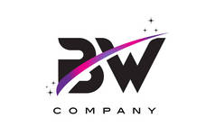 Bw B W 黑色字母标志设计与紫色洋红色旋风