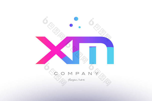 xm x m创意粉红蓝色现代<strong>字母标志</strong>图标temp