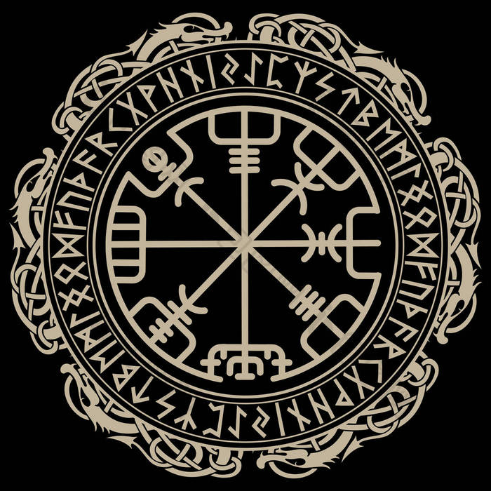 维京人设计。神奇的符文罗盘 Vegvisir，在北欧符文和龙的圈子