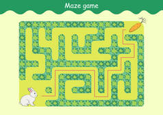 兔子和胡萝卜迷宫。儿童教育游戏。用解法帮助家兔解开胡萝卜迷宫之谜