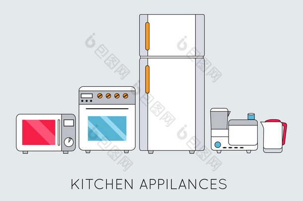 扁丝的现代化厨房电器背景概念