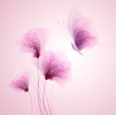 粉彩蝴蝶和娇嫩的花朵