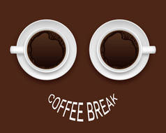 两个白色咖啡杯，茶托顶部为褐色背景