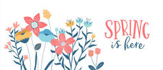 春佳节贺卡插图,色彩艳丽的野花,背景孤寂.手绘自然花卉装饰概念.