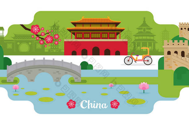 中国旅游和吸引力的地标