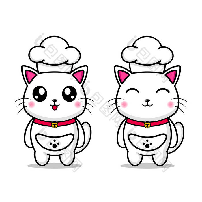 可爱的猫头戴厨师帽设计吉祥物Kawaii