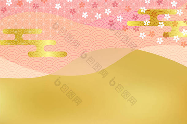 樱花绽放日本模式新年贺卡背景