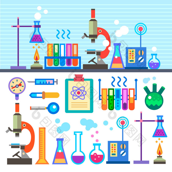 在平面样式化学实验室化学实验室