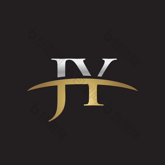 首字母 Jy 金银耐克标志旋风 logo 黑色背景