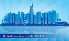 迪拜朱美拉湖塔天际线轮廓背景