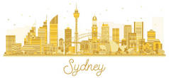 悉尼城市天际线金色剪影.