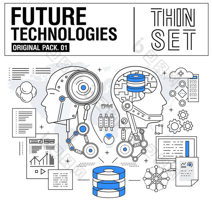 新的现代细线图标设置未来的技术