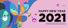 2021年新年快乐贺卡横幅色彩斑斓的背景庆祝