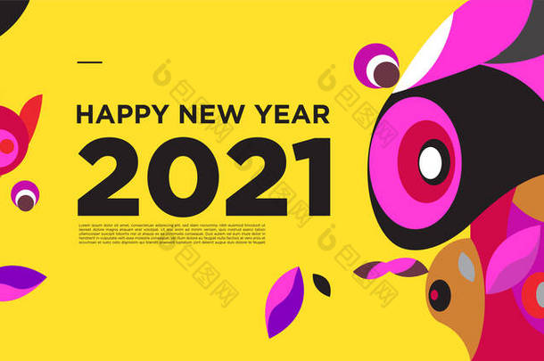 2021年新年快乐贺卡横幅色彩斑斓的背景庆祝