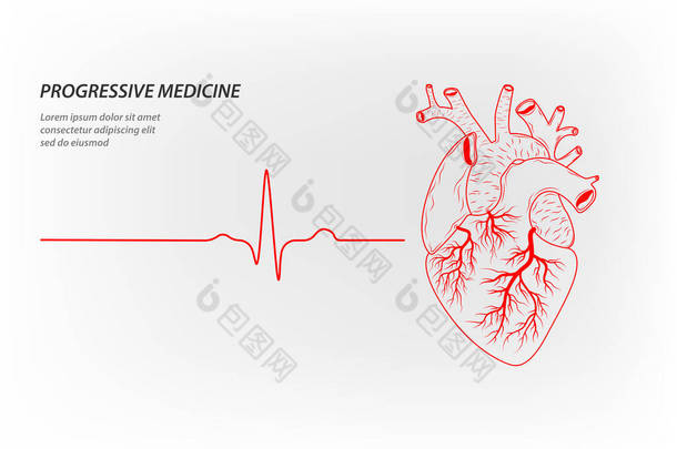 作为标语、小册子、名片和网站的渐进式医学模式，健康的人的心脏在跳动。脉动<strong>负责</strong>生命的内部器官的脉动心脏病的治疗.