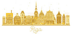 里加拉脱维亚城市地平线金色剪影.
