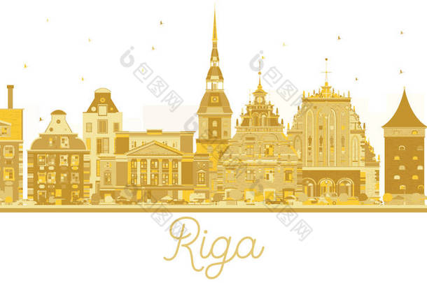 里加拉脱维亚城市地平线<strong>金色剪影</strong>.