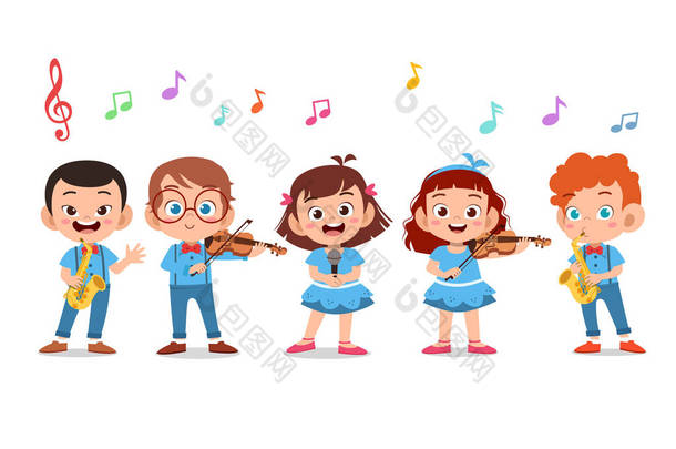 在学校唱诗班唱歌的卡通组