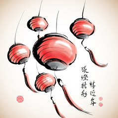 水墨画的中国灯笼