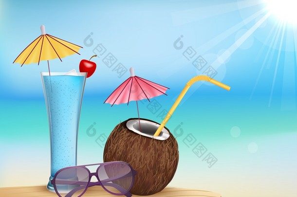 夏季海滩汁，眼镜配<strong>椰青</strong>