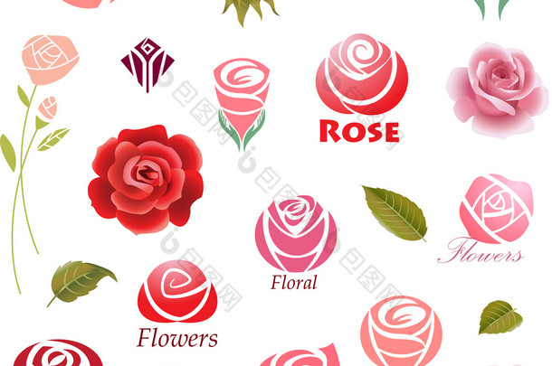 玫瑰花朵设计元素集