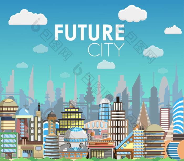 未来城市景观卡通矢量图现代建筑集图片-包图网企业站