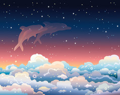 夜晚的天空和海豚