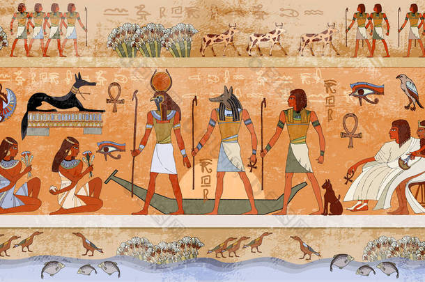 古埃及场景，神话。古埃及众神和法老
