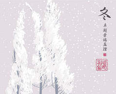 冬季东景观与雪覆盖树木