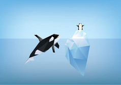 鲸看着坐在冰山的插图，pinguin l