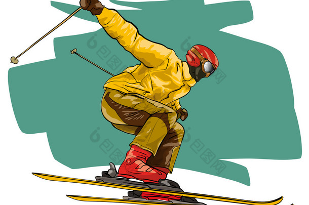 滑雪。运动员在空中