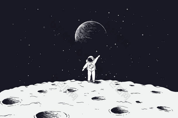 宇航员<strong>在</strong>月球表面上站
