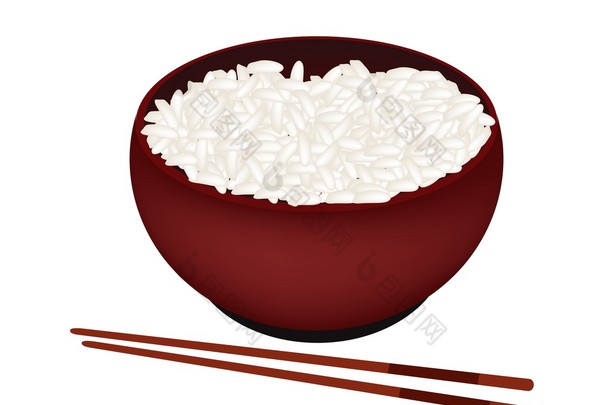 白色背景上的白米饭一碗