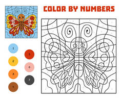 儿童教育游戏《蝴蝶》 ，按数量划分的色彩