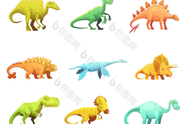 Dinosaurus 复古动漫人物图标集合