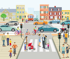 城市与人行横道和路连接点, 例证
