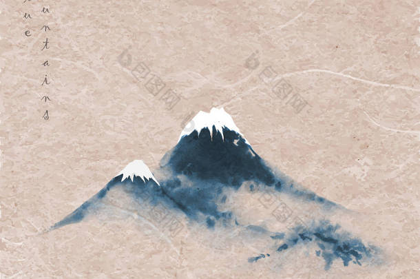 传统的日本苏美尔风格，东方复<strong>古墨</strong>水背景的薄雾蓝山