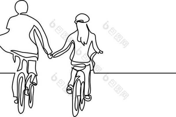 两个骑自行车的人的连续线图