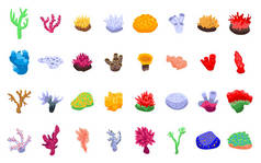 珊瑚图标集，等距风格
