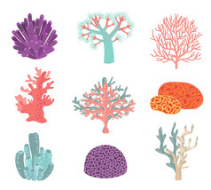 水下彩色珊瑚图标集