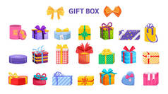 礼物盒用彩带和蝴蝶结表示不同的形状.