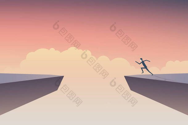 要跳过差距二峭壁之间的<strong>商人</strong>。业务风险、 勇气、 决心、 动机的象征.