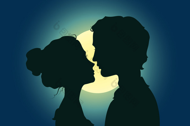 接吻情侣的 silhouettes